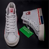 Benetton Kırmızı Beyaz Uzun Kadın Keten Spor Ayakkabı BN 70021