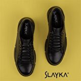 Slayka Siyah Çavuş Hakiki Deri Erkek Lastikli Ayakkabı