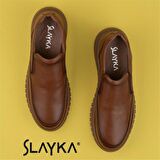 Slayka Taba Stone Hakiki Deri Erkek Bağcıksız Casual Ayakkabı