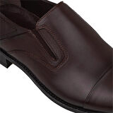 M2S Kahverengi Erkek Hakiki Deri Yuvarlak Burun Klasik Ayakkabı