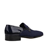 Fosco Mavi Saten Üzeri Rugan İşlemeli Erkek Klasik Ayakkabı