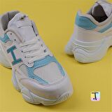 Trend Adımlar Mavi Handa Kadın Bağcıklı Kalın Taban Sneaker
