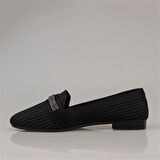 Trend Adımlar Siyah Triko Taş İşlemeli Kadın Babet