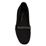 Trend Adımlar Siyah Triko Taş İşlemeli Kadın Babet