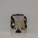 Trend Adımlar Platin Taş İşlemeli Şeffaf Topuk Kadın Klasik Terlik