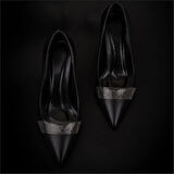 Trend Adımlar Siyah Elit Deri Üzeri Taş İşlemeli Kadın Klasik Ayakkabı