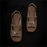 Trend Adımlar Kahverengi Oval Glam Kadın Kalın Topuklu Casual Sandalet