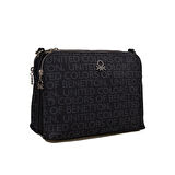 Benetton Siyah Monogram Eskitme Kadın Çapraz Çanta BNT 1275