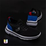 Trend Adımlar Siyah Hafif Faylon Memory Foam Lastikli Çocuk Sneaker