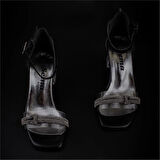 Trend Adımlar Siyah Şeffaf Tek Bant Taşlı Kız Çocuk Klasik Ayakkabı