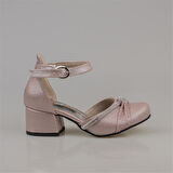 Trend Adımlar Pembe Burnu Kapalı Taş İşleme Kız Çocuk Klasik Ayakkabı