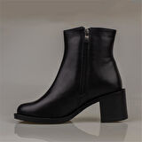 Muya Siyah Hakiki Deri Kalın Topuk Kadın Klasik Bot