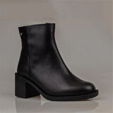 Muya Siyah Hakiki Deri Kalın Topuk Kadın Klasik Bot
