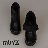 Muya Siyah Hakiki Deri 6 Noktalı Ortopedik Cırtlı Anne Botu