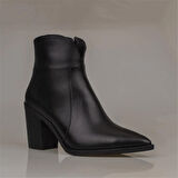 Slayka Siyah Sues Kadın Hakiki Deri Sivri Burun Bot