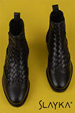 Slayka Siyah Charm Chelsea Hakiki Deri Erkek Klasik Bot
