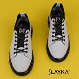 Slayka Beyaz Flex Hakiki Deri Erkek Casual Ayakkabı