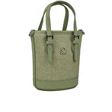 Benetton Haki Monogram Eskitme Kadın Küçük El Çantası BNT 1329