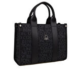Benetton Siyah Monogram Eskitme Kadın El Çantası BNT 1596