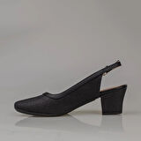 Trend Adımlar Siyah Saten Sim Kadın Arkası Açık Klasik Ayakkabı