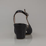 Trend Adımlar Siyah Saten Sim Kadın Arkası Açık Klasik Ayakkabı