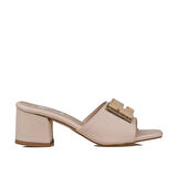 Trend Adımlar Krem Keten Kot Kadın Topuklu Terlik