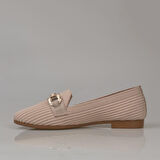 Trend Adımlar Krem Triko Kadın Şerit Çizgili Babet