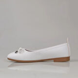 Trend Adımlar Beyaz Fiyonk Bağlama Düz Babet