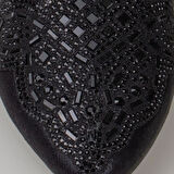 Trend Adımlar Siyah Dik Taş İşlemeli Kadın Babet