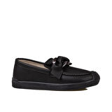 Trend Adımlar Siyah Fiyonk Detaylı Kadın Loafer Ayakkabı