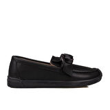 Trend Adımlar Siyah Fiyonk Detaylı Kadın Loafer Ayakkabı