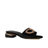 Trend Adımlar Siyah Düz Süet Saten Kadın Akustik Terlik