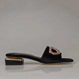 Trend Adımlar Siyah Düz Süet Saten Kadın Akustik Terlik