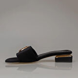 Trend Adımlar Siyah Düz Süet Saten Kadın Akustik Terlik