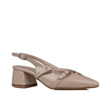 Trend Adımlar Krem Rugan Çift Toka Arkası Açık Kadın Klasik Ayakkabı