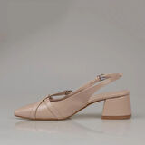 Trend Adımlar Krem Rugan Çift Toka Arkası Açık Kadın Klasik Ayakkabı