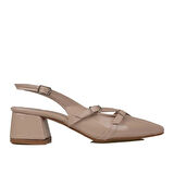 Trend Adımlar Krem Rugan Çift Toka Arkası Açık Kadın Klasik Ayakkabı