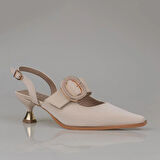 Trend Adımlar Krem Fındık Topuk Kadın Taş Tokalı Klasik Ayakkabı