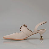 Trend Adımlar Krem Fındık Topuk Kadın Taş Tokalı Klasik Ayakkabı