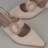 Trend Adımlar Krem Fındık Topuk Kadın Taş Tokalı Klasik Ayakkabı