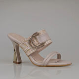 Trend Adımlar Krem Hasır Taşlı Kadın Klasik Terlik