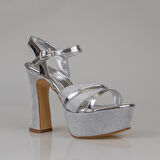 Trend Adımlar Gümüş Kadın Platform Kalın Topuk Abiye Ayakkabı