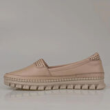 Trend Adımlar Krem Hakiki Deri Kadın Comfort Babet