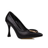 Trend Adımlar Siyah Kadın Suni Deri Tokalı Stiletto