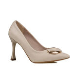 Trend Adımlar Krem Kadın Suni Deri Tokalı Stiletto