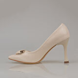 Trend Adımlar Krem Kadın Suni Deri Tokalı Stiletto