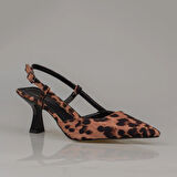 Trend Adımlar Taba Arkası Açık Leopar Desenli Kadın Klasik Ayakkabı