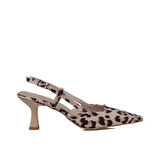 Trend Adımlar Krem Arkası Açık Leopar Desenli Kadın Klasik Ayakkabı