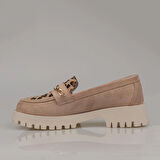 Trend Adımlar Krem Kadın Nubuk Leopar Casual Ayakkabı