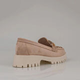 Trend Adımlar Krem Kadın Nubuk Leopar Casual Ayakkabı